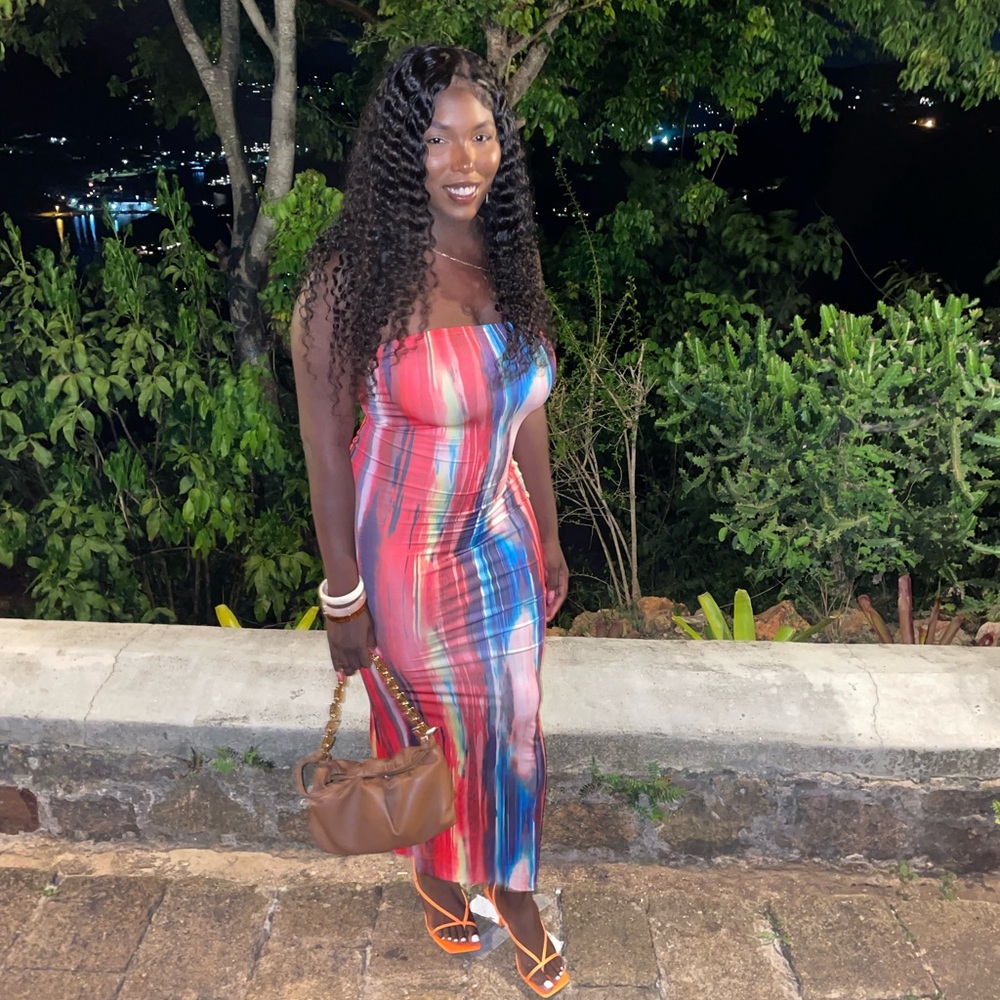 Strapless bodycon multicolor dress